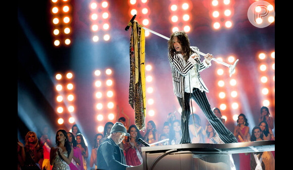 Steven Tyler, vocalista da banda Aerosmith, foi um dos jurados do Miss Universo 2013