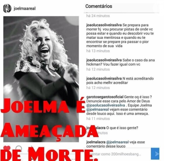 Joelma recebeu ameaça de morte em sua página de Instagram
