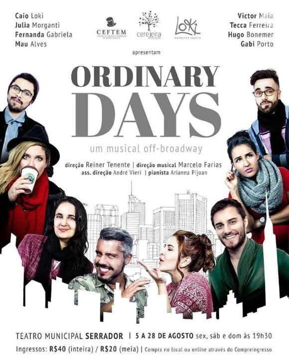 Hugo Bonemer estará no teatro no mês de agosto com a peça 'Ordinary Days'