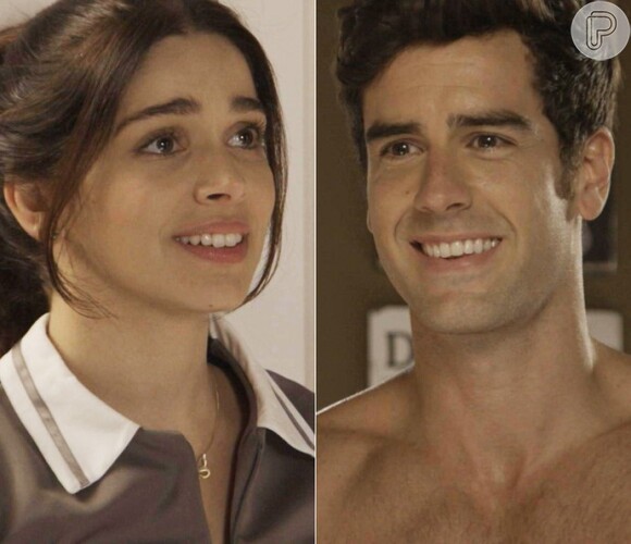 Shirlei (Sabrina Petraglia) e Felipe (Marcos Pitombo) estão encantados um pelo outro, na novela 'Haja Coração'