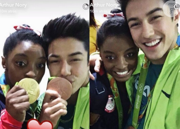 Simone Biles comemorou com Arthur Nory a medalha de bronze que o brasileiro conquistou neste domingo, 14 de agosto de 2016. 'Parabéns1 Orgulho de você', escreveu a ginasta americana no Instagram
