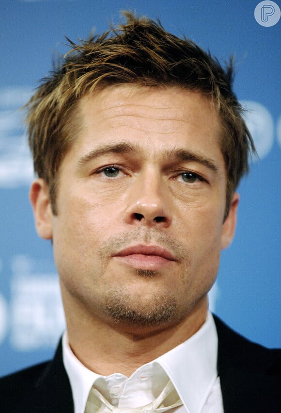 Brad Pitt participou de conferência de imprensa do filme 'Babel' com cabelos curtos e arrepiados, em setembro de 2006