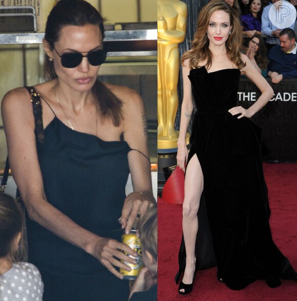 Angelina Jolie tem recebido críticas por estar exibindo uma silhueta mais magra. Com os braços e pernas muito finos, a atriz só tem usado roupas pretas e mais largas