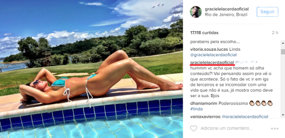 Graciele Lacerda rebate críticas de internautas por posta fotos só de biquíni