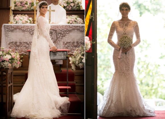Estilista usou mais de 40 metros de renda no vestido de noiva de Letícia na novela 'A Lei do Amor'