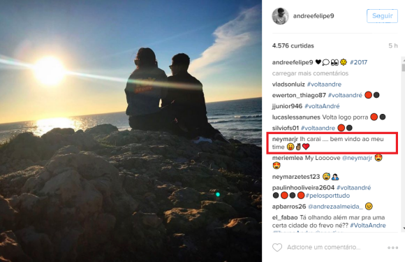 Neymar comenta em foto de amigo: 'Bem-vindo ao time'