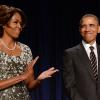 O presidente Barack Obama e a primeira dama Michelle Obama mostraram bom humor durante o café da manhã