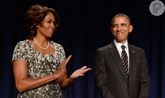 O presidente Barack Obama e a primeira dama Michelle Obama mostraram bom humor durante o café da manhã