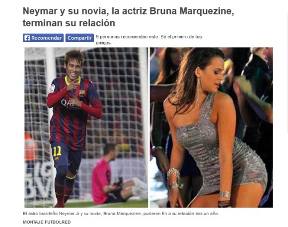 A notícia do rompimento entre Neymar e Bruna Marquezine foi divulgada nas mídias internacionais