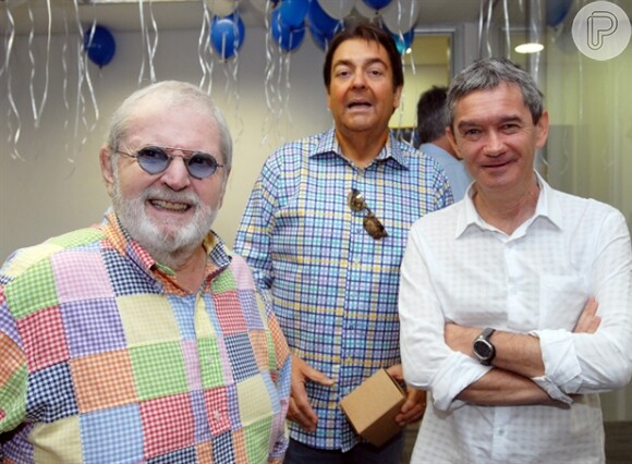 Jô Soares posa ao lado de Faustão e Serginho Groisman