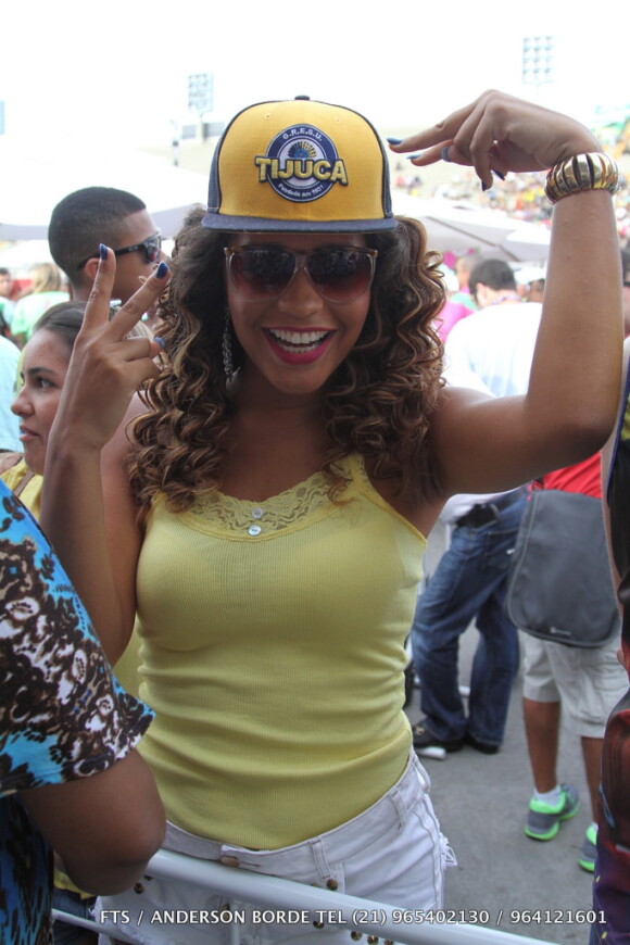 Juliana Alves confiante na vitória da Unidos da Tijuca durante apuração dos desfiles das escolas de samba do Rio de Janeiro, nesta quarta-feira, 5 de março de 2014