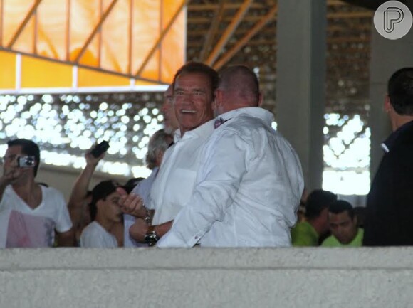 26 de abril de 2014 - Arnold Schwarzenegger participa de feira internacional de fitness