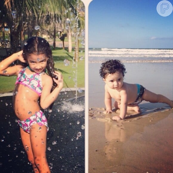 Samara Felippo publica foto de Alicia e Lara brincando em parque aquático