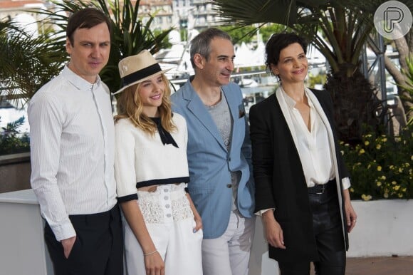 Chloe Grace Moretz, Juliette Binoche, Director Olivier Aassayas and Lars Eidinger participam da coletiva de imprensa do filme 'Sils of Clouds Maria' durante o Festival de Cannes 2014