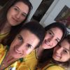 Fátima Bernardes assiste ao jogo do Brasil em casa com os filhos