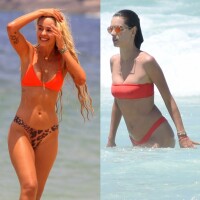 Alessandra Ambrosio e Yasmin Brunet vão à praia com biquínis na cor trend. Fotos