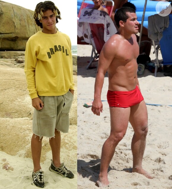 Thiago Martins apareceu na TV Globo na novela 'Da Cor do Pecado', em 2004. Bem magrinho, o ator ganhou músculos e hoje exibe um corpo em forma