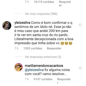 Marília Mendonça também respondeu uma fã que se afirmou decepcionada com ela