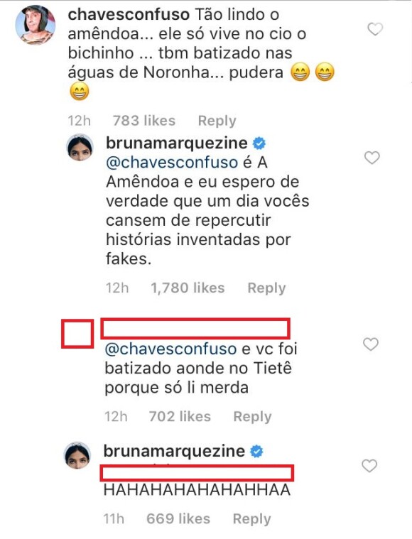 Bruna Marquezine responde perfil após comentário irônico