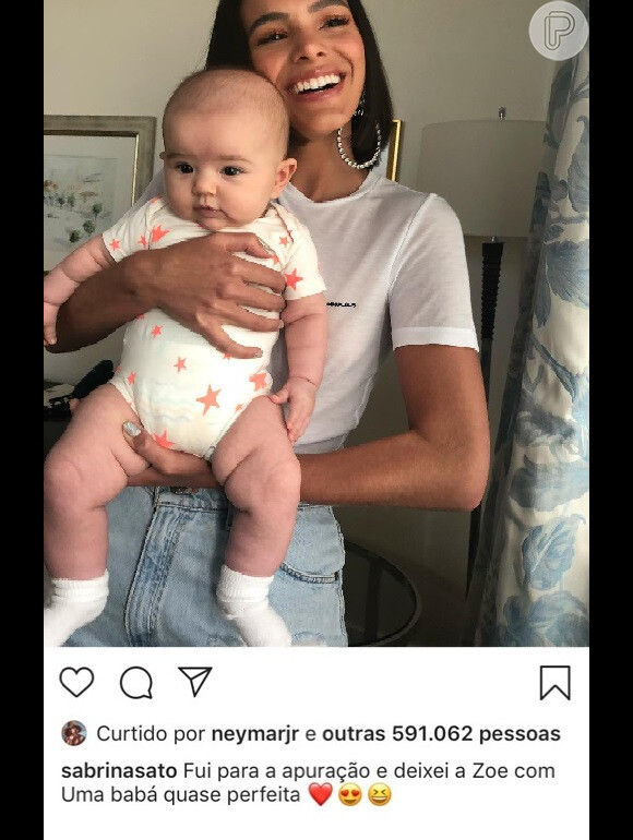 Neymar curte foto de Sabrina Sato em que Bruna Marquezine aparece com Zoe no colo