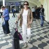 Thaila Ayala recebe carinho de fãs no aeroporto de Congonhas, em São Paulo, nesta quarta-feira, 08 de maio de 2019