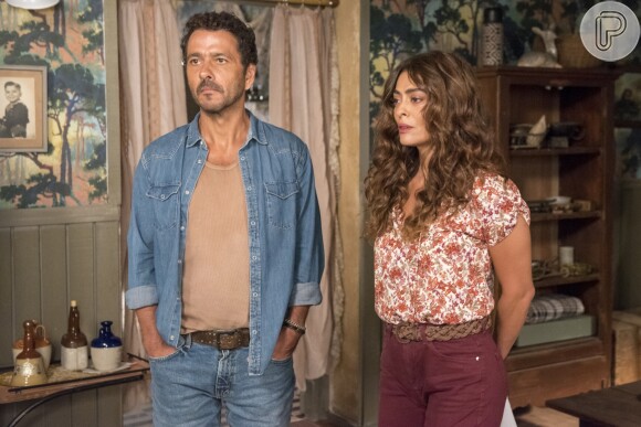 Após se apaixonarem, Amadeu (Marcos Palmeira) e Maria da Paz (Juliana Paes) pedem trégua em briga de família na novela 'A Dona do Pedaço'