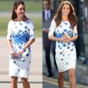 Kate Middleton usou vestido branco com flores azuis em 2014 e em 2016