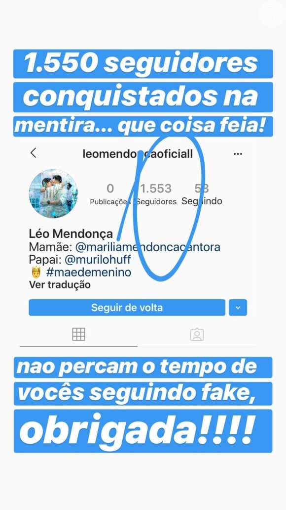 Marília Mendonça divulga perfil fake criado para o filho, Léo