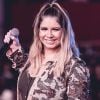 Marília Mendonça exibe barriga de gravidez em vídeo show em Minas Gerais nesta quinta-feira, dia 30 de agosto de 2019