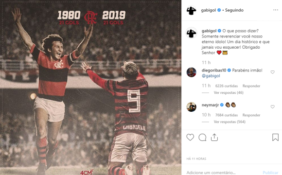 Neymar parabeniza Gabigol por marco no Flamengo