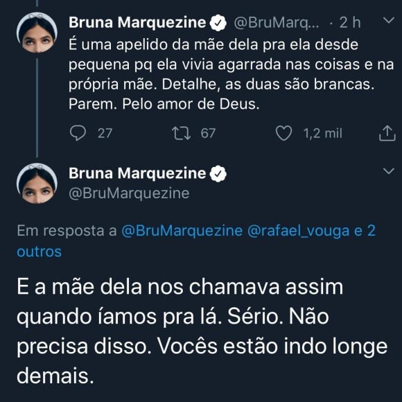 Bruna Marquezine explica apelido de amiga que causou polêmica