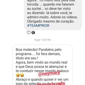 Felipe Prior mostra conversa por direct exclusiva com Neymar