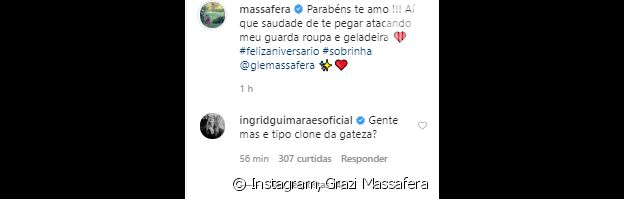 Ingrid Guimarães opina em foto de sobrinha de Grazi Massafera: 'Clone?'