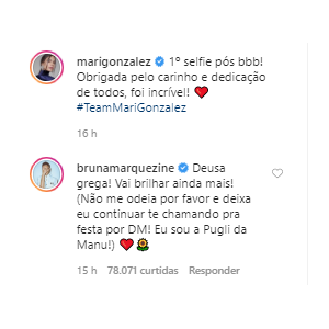 Bruna Marquezine comenta em foto de Mari Gonzalez
