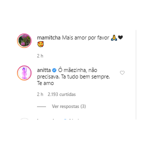 Anitta reage a vídeo da mãe, Miriam, destacando carinho entre as duas