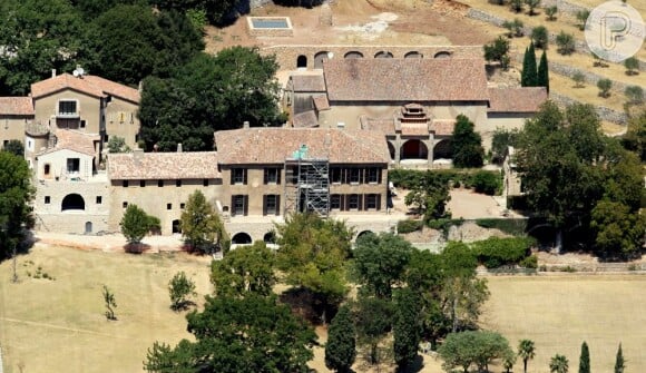 Aerial view of the Miraval vineyard Castle, Property of Brad Pitt and Angelina Jolie in Correns, France, on August 10, 2012. Rumours of a weekend wedding between Brad Pitt and Angelina Jolie sent people rushing to the couple's chateau, but locals said they had no knowledge of any wedding. Photo by ABACAPRESS.COM10/08/2012 - Correns