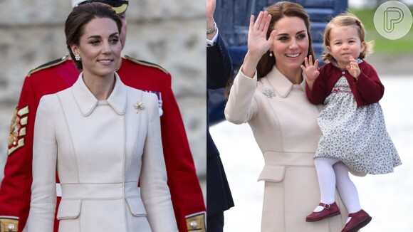Kate Middleton surgiu com o mesmo trench coat off-white Catherine Walker em 2012 e 2016