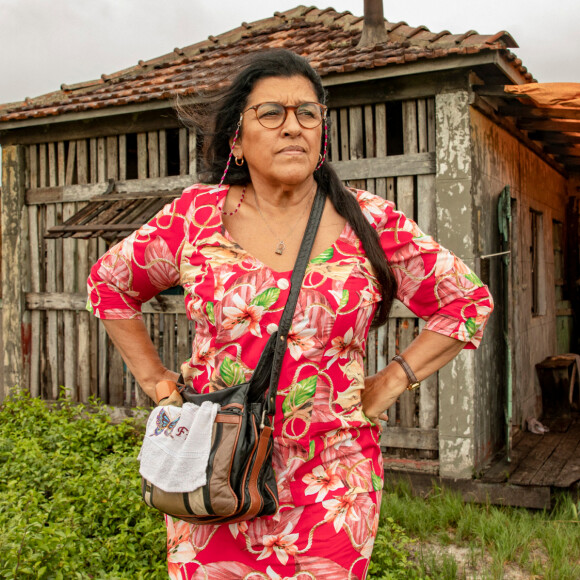 Regina Casé apareceu separada de Thiago Martins por uma placa de acrílico