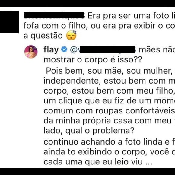 Flay responde internauta que criticou foto com corpo à mostra