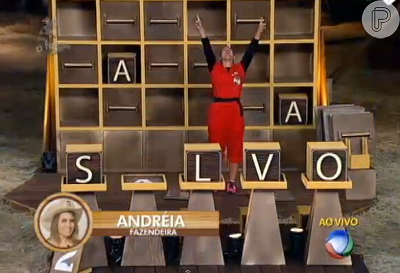Andréia Sorvetão comemou sua vitória, que lhe garantiu mais uma semana em 'A Fazenda 7'