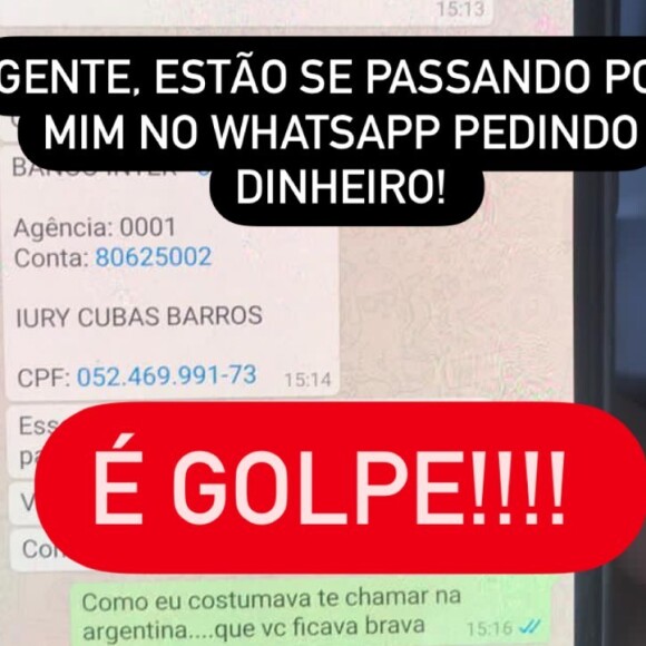 Sthefany Brito denunciou golpe em rede social
