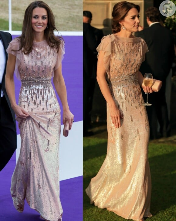 Vestido longo de festa também foi usado duas vezes por Kate Middleton