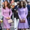 Kate Middleton usou por duas vezes o mesmo look lavanda, trocando apenas acessórios