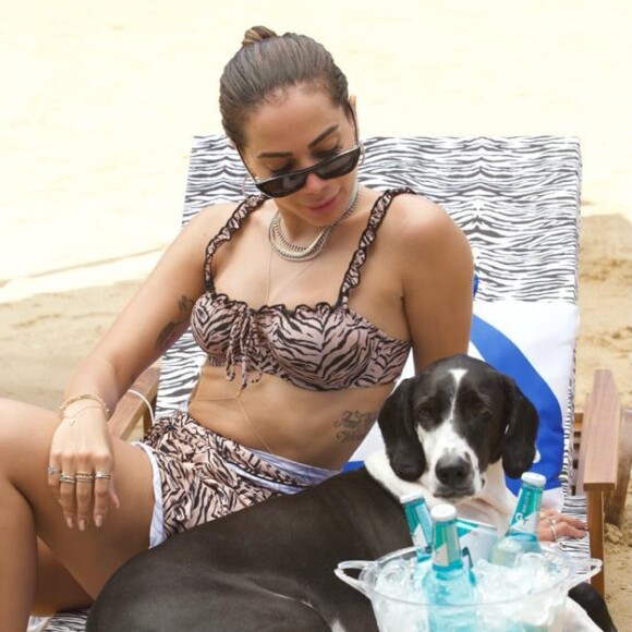 Anitta curte praia com pet