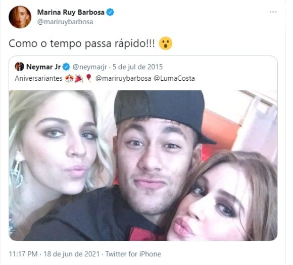 Marina Ruy Barbosa repostou foto antiga com Neymar e Luma Costa