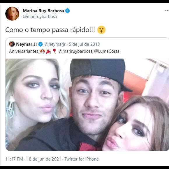 Marina Ruy Barbosa repostou foto antiga com Neymar e Luma Costa