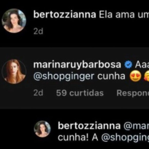 Marina Ruy Barbosa e Anna Bertozzi se chamaram de 'cunhada'. Modelo é casada com irmão de Guilherme Mussi