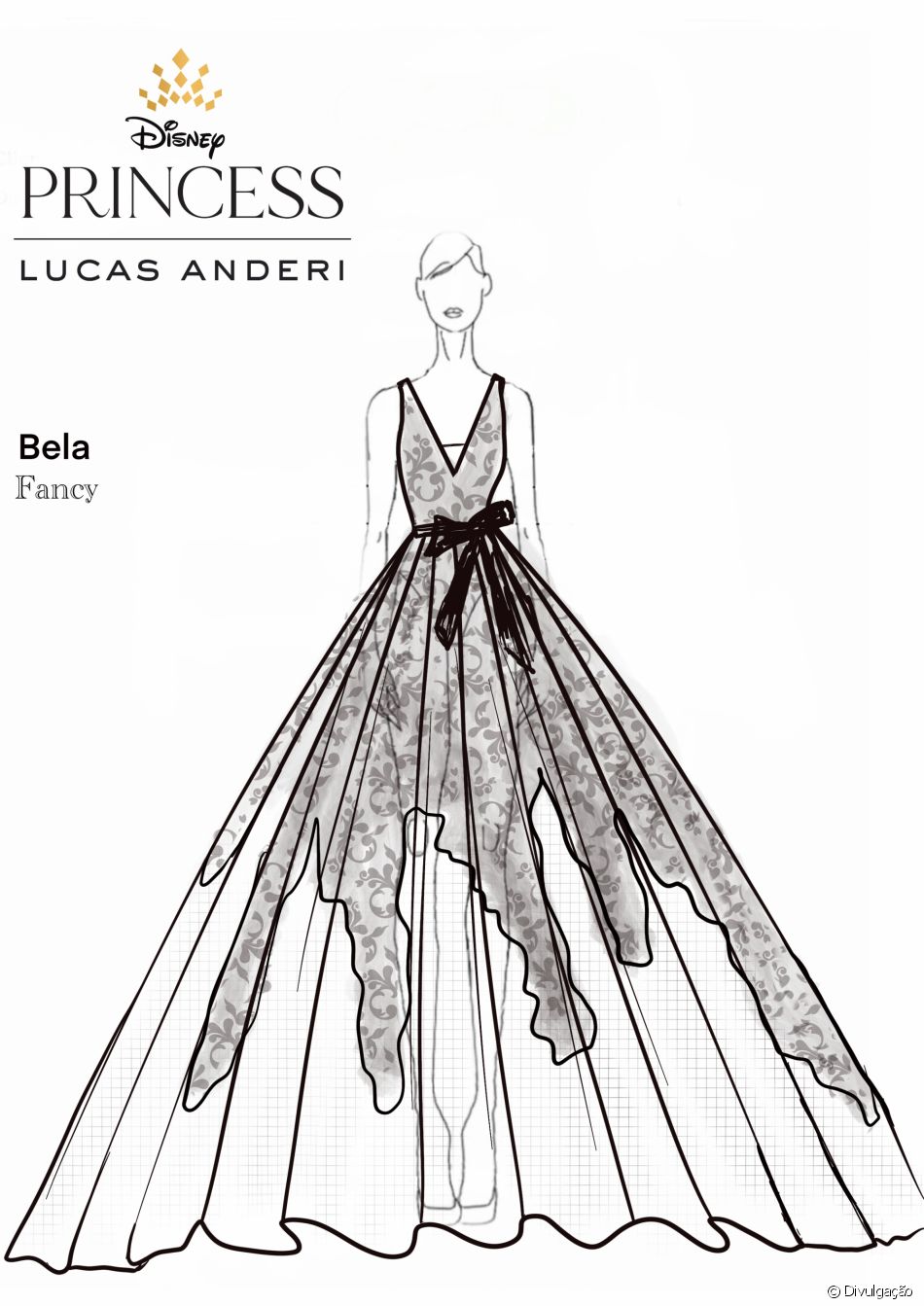 Croqui do estilista Lucas Anderi para coleção de noivas inspirada na Disney