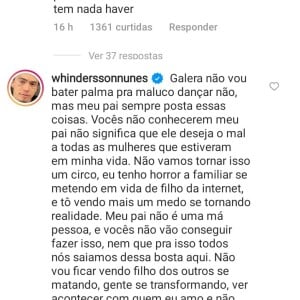 Pai de Whindersson Nunes comenta em perfil dedicado a famosos e explica que não sabia que filho faria anúncio