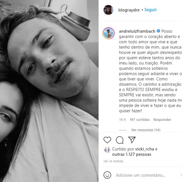 André Luiz Frambach afastou rumor de traição em namoro com Rayssa Bratillieri